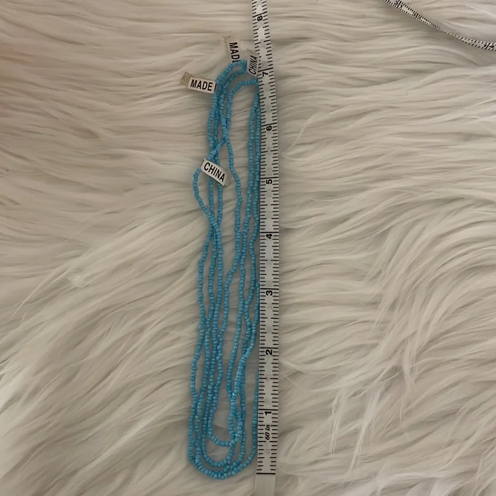 SOLD_Four (4) light blue mini beaded beach necklaces - layer or wear one - Picture 7 of 8